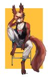  absurd_res anthro bottomwear clothing female fur hair hi_res mammal pgm300 simple_background solo topwear 