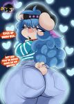  &lt;3 &lt;3_eyes absurd_res anthro big_butt blue_hair butt clothed clothing dialogue domestic_pig female hair hi_res huge_butt inkit89 mammal solo suid suina sus_(pig) thick_thighs 