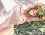  blush breasts chihunhentai dress feathers green_eyes green_hair kid_icarus long_hair navel nipples palutena see_through 