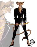  anthro black_clothing choker clothing collar felid female femme_fatale gold_(metal) gold_jewelry gold_weapon golden_sword high_heels humanoid jewelry katana lion mammal mastermindsconnect melee_weapon necklace pantherine solo sword tail_jewelry tail_ornament tail_ring tail_tuft tuft warrior weapon zira 