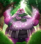  2021 anthro canid canine fur hi_res kemono kusosensei male mammal outside overweight overweight_male pink_body pink_fur raccoon_dog solo tanuki 