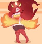  big_breasts breasts cleavage clothed clothing disney female fire garter_straps hair hekapoo hi_res high_heels horn horned_humanoid humanoid legwear not_furry red_hair solo star_vs._the_forces_of_evil thick_thighs thigh_highs vetarix white_body 