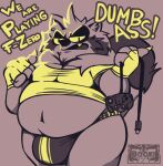  2021 anthro belly booki_(character) bulge canid canine clothing controller cute_fangs el_booki english_text game_controller gamecube gamecube_controller hi_res male mammal navel nintendo nintendo_controller overweight overweight_male raccoon_dog shirt solo tanuki text topwear underwear video_games 
