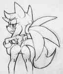  absurd_res anthro big_butt butt cutie_mark domestic_cat etherealhatred fan_character felid feline felis female hasbro hi_res jenn_the_cat mammal monochrome my_little_pony nude rear_view sketch smug_face solo solo_focus sonic_the_hedgehog_(series) thick_thighs wide_hips 