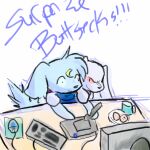  anthro cave_story colored_sketch digital_media_(artwork) duo female hatiimiga king_(cave_story) lagomorph low_res male male/female mammal mimiga questionable_consent surprised_expression text video_games 