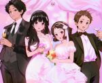  black_hair blush bow brown_hair chitanda_eru cropped drink flowers fukube_satoshi green_eyes group headband hyouka ibara_mayaka long_hair male mery_(apfl0515) orange_eyes oreki_houtarou purple_eyes red_eyes short_hair signed suit tie wedding wedding_attire wristwear 