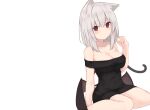  animal_ears blush breasts catgirl cleavage demon dress gray_hair memekko original red_eyes short_hair tail third-party_edit white wings 