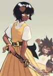  2021 anthro black_hair brown_body brown_fur canid canine canis colo domestic_dog emiru_iero female fur group hair hi_res katana mammal melee_weapon mole_(marking) satomi_iero sibling sister sisters sword weapon young 