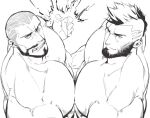  2boys bara beard black_hair buzz_cut character_request cyphers damian_doyle_(cyphers) facial_hair from_above gomtang large_pectorals male_focus mature_male mohawk multiple_boys muscular muscular_male mutton_chops nipple-to-nipple nipples nude pectoral_docking pectoral_press scar scar_across_eye short_hair upper_body very_short_hair 