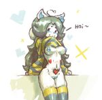 anthro breasts canid canine clothed clothing felid feline female hair hi_res mammal simple_background tem temmie_(undertale) text topwear undertale video_games white_body 