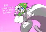  anthro big_breasts breasts chloe_sinclaire conditional_dnp dialogue english_text female jollyjack looking_at_viewer mammal mephitid mostly_nude nipples skunk solo text 