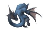  ambiguous_gender blue_body blue_fur capcom claws digitigrade dragon eyes_closed feral finger_claws flying_wyvern fur hi_res monster_hunter nargacuga pawpads rear_view red_body red_fur shaded simple_background solo toe_claws video_games watermark white_background wyvern xezeno 
