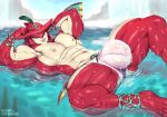  abs breath_of_the_wild bulge detailed_background gasaiv looking_at_viewer male marine muscular muscular_male nintendo nipples pecs prince_sidon smile solo sxfpantera the_legend_of_zelda video_games water zora 