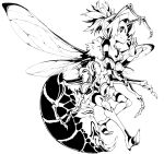  1girl antennae arthropod_girl bee_girl carapace closed_mouth extra_arms full_body highres insect_wings light_smile ls-lrtha monochrome monster_girl original solo wings 