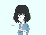  1girl akashi_(yojouhan) black_eyes black_hair bob_cut buttons grardox short_hair simple_background solo watch yojouhan_shinwa_taikei 