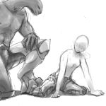  1:1 4_fingers alien all_fours armor blush bodily_fluids breasts breath bulge clothed clothing crouching digitigrade duo faceless_female faceless_human female fingers halo_(series) human humanoid kneeling larger_male looking_at_another looking_at_partner male mammal microsoft monochrome on_one_knee panting partially_clothed qwertyas1 sangheili size_difference small_breasts smaller_female sweat topless video_games xbox_game_studios 