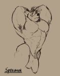  activision anthro armpit_hair bandicoot blush body_hair bulge clothed clothing crash_bandicoot_(series) crunch_bandicoot genital_outline genitals hi_res looking_at_viewer male mammal marsupial muscular muscular_anthro muscular_male penis penis_base penis_outline sketch solo spedumon topless video_games 