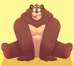  2021 anthro brown_body brown_fur cade_(the_human_heart) cute_fangs fur leonthelionel male mammal overweight overweight_male simple_background sitting solo the_human_heart_(game) tongue tongue_out ursid video_games visual_novel 