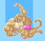  2018 4_toes 5_fingers anthro balls big_bulge big_muscles blush bulge clothed clothing erection feet felid feline fingers genitals hand_on_leg huge_bulge huge_muscles licking_oneself looking_at_viewer male mammal muscular nipples open_mouth pantherid pawpads penis pink_nipples raised_leg sitting solo stagor55 stretching toes tongue tongue_out underwear underwear_only 