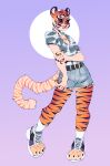  absurd_res ambiguous_gender anthro biped black_sclera bottomwear clothing felid footwear fur furgonomics hi_res looking_at_viewer mammal open_mouth pantherine shirt shoes shorts simple_background sneakers socks solo standing takiminada tiger topwear 