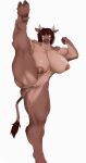  anthro areola audunor big_breasts bovid bovine breasts brown_hair cattle female flexible genitals hair hi_res mammal muscular muscular_female nipples nude one_leg_up pussy raised_leg simple_background solo splits spread_legs spreading standing thick_thighs vertical_splits white_background 