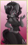  absurd_res aeamaxracer anthro black_hair breasts clothed clothing equid equine female hair hair_over_eye hand_on_hip hasbro hi_res horn mammal my_little_pony one_eye_obstructed red_eyes solo unicorn 