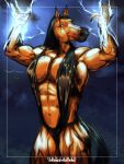  abs absurd_res anthro benjamin_ratterman blue_eyes brown_body electricity electricity_manipulation elemental_manipulation equid equine female halloween hi_res holidays horse lightning looking_at_viewer magic magic_user mammal muscular muscular_female outside solo 