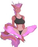  anthro audunor breasts clothed clothing dragon female hair purple_hair simple_background sitting solo tongue tongue_out white_background 