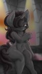  absurd_res aeamaxracer anthro black_body black_hair breasts equid equine female hair hair_over_eye hasbro hi_res horn mammal my_little_pony nude one_eye_obstructed red_eyes sitting solo unicorn 