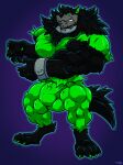  4_toes anthro balls_outline big_muscles black_body black_fur bulge canid canine canis claws clothed clothing collar danny_phantom feet finger_claws fur genital_outline glowing green_claws green_clothing green_eyes huge_muscles hyper hyper_muscles male mammal muscular muscular_anthro muscular_male nickelodeon nipple_outline pecs penis_outline rackun shackles solo teeth tight_clothing toe_claws toes torn_clothing vein wolf wulf_(danny_phantom) 