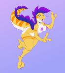  absurd_res anthro areola big_tail biped breasts dialogue female hi_res nipples non-mammal_breasts nude open_mouth reptile scalie simple_background solo speech_bubble takiminada tongue tongue_out tripping wide_hips 