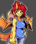  2021 absurd_res anthro breasts clothed clothing cloudidoodles digital_drawing_(artwork) digital_media_(artwork) dragon female hi_res horn looking_at_viewer red_eyes simple_background solo wings zoe_(awr_hey) 