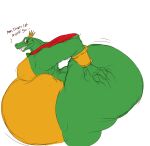  1:1 2018 4_fingers anthro belly bent_over big_belly big_butt bodily_fluids butt cape cape_only clothing colored colored_sketch crocodile crocodilian crocodylid dialogue digital_media_(artwork) donkey_kong_(series) fangs fingers hand_on_butt holding_butt huge_butt huge_thighs hyper hyper_belly hyper_butt king_k._rool kremling looking_at_self looking_back male monochrome morbidly_obese morbidly_obese_anthro morbidly_obese_male mostly_nude motion_lines nintendo obese obese_anthro obese_male overweight overweight_anthro overweight_male peashooter_(artist) reptile scalie sharp_teeth side_view simple_background sweat teeth the-anonymous88 thick_thighs video_games white_background wide_eyed wide_hips 