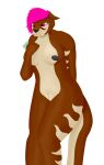  absurd_res alpha_channel anthro breasts brown_body brown_fur cellphone female fur genitals hair happy-tca- hi_res lutrine mammal mustelid nipples phone pink_eyes pink_hair pose pussy solo standing thick_thighs 