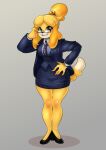  animal_crossing anthro apokripha bottomwear business_attire business_suit canid canine canis clothing domestic_dog eyewear female fur glasses hi_res high_heels isabelle_(animal_crossing) mammal necktie nintendo office_lady skirt solo suit topwear vest video_games yellow_body yellow_fur 