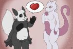  &lt;3 absurd_res anthro black_body black_fur black_sclera blush darknetic digital_media_(artwork) dua_(bahnbahn) duo fak&eacute;mon female feral fur green_eyes hi_res legendary_pok&eacute;mon male male/female mewtwo nintendo orange_eyes pangoose pok&eacute;mon pok&eacute;mon_(species) purple_body purple_skin ray_the_pangoose romantic simple_background video_games white_body white_fur 