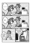  ... 2021 absurd_res anthro canid canine canis card cash_register comic domestic_dog duo female galactabee hi_res lizard male mammal monochrome nikki_(galactabee) reptile scalie store 