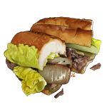  bread bread_bun food food_focus lettuce meat no_humans onion original pastry pork realistic simple_background still_life studiolg vegetable white_background 