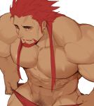  1boy abs bara briefs character_request check_copyright copyright_request cowboy_shot cross cross_necklace facial_hair goatee gomtang jewelry large_pectorals long_sideburns male_focus male_pubic_hair male_underwear mature_male muscular muscular_male navel navel_hair necklace nipples original penis_peek pubic_hair red_eyes red_hair red_male_underwear short_hair sideburns solo stomach thick_thighs thighs underwear underwear_only 
