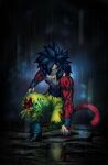  1boy absurdres black_footwear black_hair bleeding blood blood_on_face bloody_clothes boyerjorys dragon_ball dragon_ball_gt highres looking_at_viewer male_focus monkey_boy monkey_tail muscular muscular_male pants red_fur son_goku spiked_hair super_saiyan super_saiyan_4 tail torn_clothes yellow_eyes yellow_pants 
