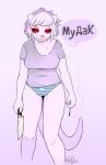  2021 absurd_res anthro cigarette clothing domestic_ferret female fur hair hi_res knife mammal mustela mustelid musteline panties poppy_(sneel) red_sclera running_mascara russian_text shirt sneel solo t-shirt text topwear translated true_musteline underwear white_body white_fur white_hair 