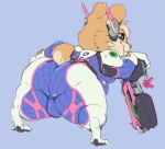  big_butt blizzard_entertainment butt clothing cricetid d.va_(overwatch) ewmo.de feral gun hammond_(overwatch) hamster headphones male mammal overwatch ranged_weapon rodent skinsuit solo thick_thighs tight_clothing video_games weapon 