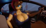  3d_(artwork) absurd_res anthro anthrofied big_breasts breasts car cleavage clothed clothing digital_media_(artwork) equid equine female fluttershy_(mlp) friendship_is_magic hi_res huge_breasts mammal moreuselesssource my_little_pony police solo vehicle 
