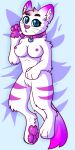  1:2 anthro blue_eyes body_pillow body_pillow_design breasts collar cute_expression domestic_cat dumbweasel felid feline felis female fluffy fur genitals hi_res layla_snowtail mammal paws pillow pink_body pink_fur pussy solo solo_focus trans_(lore) white_body white_fur 