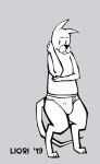  achewood anthro barefoot briefs bulge clothed clothing domestic_cat feet felid feline felis grey_background hand_on_head hi_res male mammal redo_(artist) roast_beef_kazenzakis signature simple_background solo text tighty_whities topless underwear white_clothing white_underwear 
