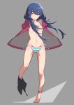  1girl ass_visible_through_thighs bakemonogatari bike_shorts blue_hair braid breasts cleavage collarbone eyebrows_visible_through_hair floating_hair full_body grey_background hair_between_eyes highres hood hoodie jacket kanbaru_suruga low_twintails monogatari_(series) navel open_clothes open_hoodie open_jacket open_shirt orange_eyes panties small_breasts solo stomach striped striped_panties thighs twintails underwear undressing yamanami_kousuke yellow_eyes 