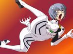  ahegao anatomical_nonsense ass ayanami_rei bad_anatomy bangs blue_hair bodysuit boneitis bracer breasts cameltoe contortion covered_nipples fey_(unknown_artist) flexible full_body gloves gradient gradient_background hair_between_eyes hair_ornament leg_up looking_up lying medium_breasts neon_genesis_evangelion number open_mouth pale_skin pilot_suit plugsuit raised_eyebrows red_eyes short_hair solo spread_legs tongue tongue_out turtleneck twisted_torso what white_bodysuit 