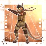  1:1 anthro armor bangs clothed clothing comic dialogue digital_media_(artwork) english_text eyewear fingers fur gun hair handgun headgear headwear helmet hi_res holding_object holding_weapon hybrid john_roo kangaroo macropod male mammal marsupial military monochrome mozzie open_mouth pistol rainbow_six:_siege ranged_weapon sharperit simple_background solo speech_bubble sunglasses text tom_clancy&#039;s_(series) ubisoft uniform video_games weapon white_background 