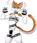  2021 absurd_res anthro artbyyellowdog bandeau blue_sclera brown_body brown_fur bulge chest_tuft choker claws clothed clothing domestic_cat english_text fangs felid feline felis fingerless_gloves fur garter_belt garter_straps gloves handwear head_tuft hi_res jewelry legwear male mammal narrowed_eyes necklace nico_(artbyyellowdog) open_mouth open_smile pawpads pink_nose portrait pose skimpy smile solo standing stockings stripes text thong three-quarter_portrait tongue topwear tuft underwear whiskers white_body white_fur 