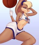  anthro ball basketball basketball_(ball) basketball_uniform blonde_hair blue_eyes bottomwear breasts brown_body brown_fur buckteeth clothing countershade_face countershade_torso countershading digital_media_(artwork) eyelashes female fur gradient_background hair hi_res lagomorph leporid lola_bunny looking_at_viewer looney_tunes mammal midriff navel print_topwear rabbit shaded shorts simple_background solo sportswear tan_body tan_countershading tan_fur teeth topwear under_boob uniform v3nusbby warner_brothers white_bottomwear white_clothing white_shorts white_topwear 